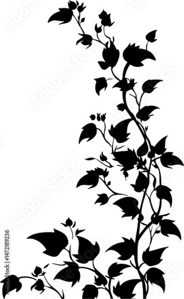 Fototapeta Small leaf plant silhouette pattern wallpaper. Black and white. minimal artwork. simple template. tattoo design. card and package.
