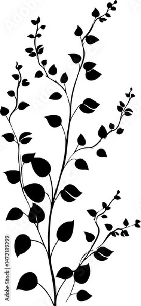 Fototapeta Small leaf plant silhouette pattern wallpaper. Black and white. minimal artwork. simple template. tattoo design. card and package.