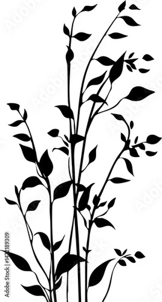 Fototapeta Small leaf plant silhouette pattern wallpaper. Black and white. minimal artwork. simple template. tattoo design. card and package.