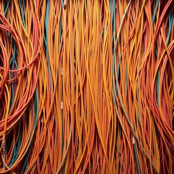 Fototapeta Fine grid of tightly packed multi-colored digital cords Generative AI