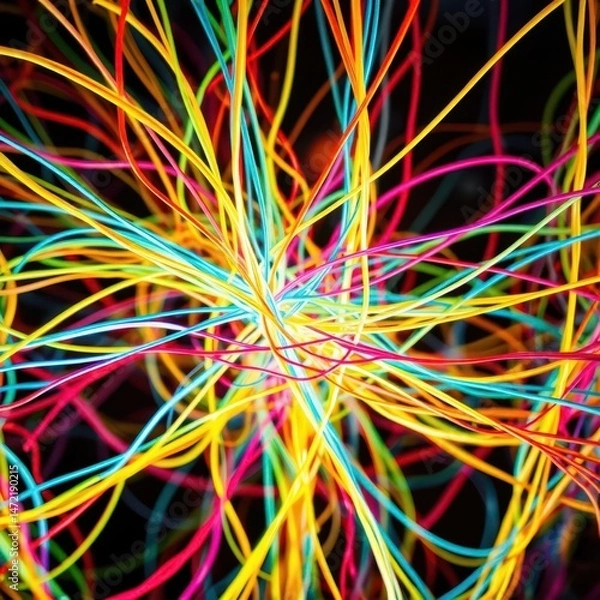 Fototapeta Interconnected vibrant wires creating a dense web of overlapping patterns Generative AI