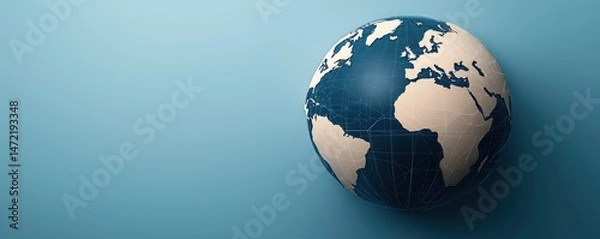 Fototapeta A detailed globe showing Europe, Africa, and parts of Asia on a blue background with network lines across continents.