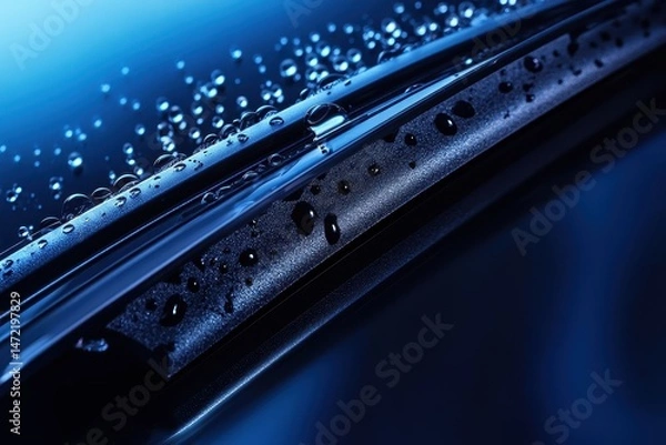 Fototapeta Close-up view of a car windshield wiper blade with water droplets