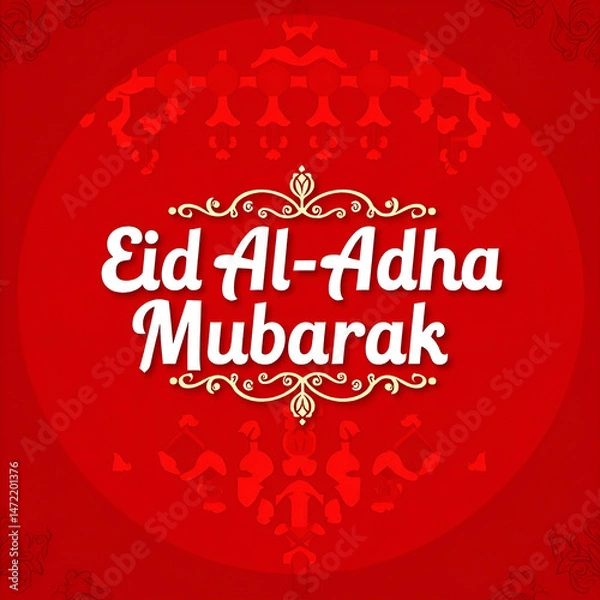 Fototapeta Eid al-Adha Mubarak, Festive Red Greeting Cards & Images for Celebration