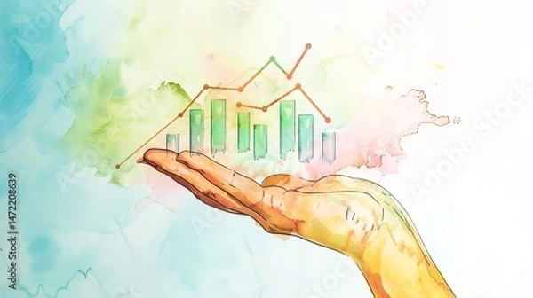 Fototapeta A hand holding a colorful graph symbolizing growth and success in business and finance.