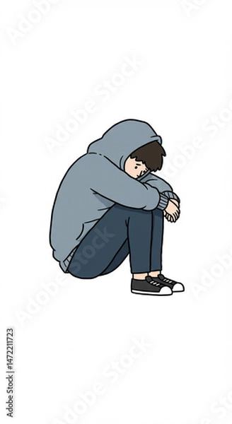 Obraz Young person feeling sad, sitting down in a minimalist background  