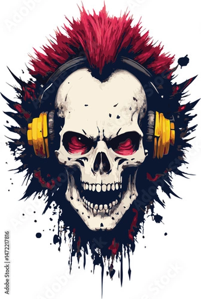 Fototapeta A grunge vector illustration of a skull and crossbones, a spooky symbol of death and danger, evokes a horror tattoo design with its evil, gothic art