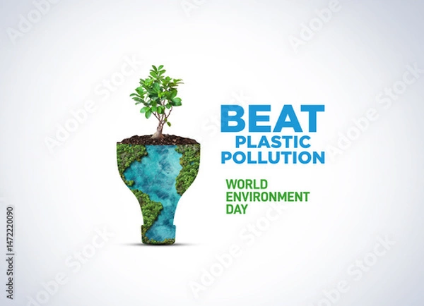 Fototapeta #BeatPlasticPollution, World Environment day concept 2025 3d tree background. 