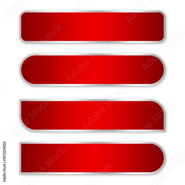 Fototapeta set of red buttons rectangle with silver line luxury element png file transparent background