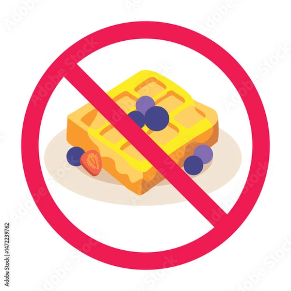 Obraz Forbidden sign with buttermilk waffles icon, no waffle allowed sign, buttermilk waffle prohibition symbol
