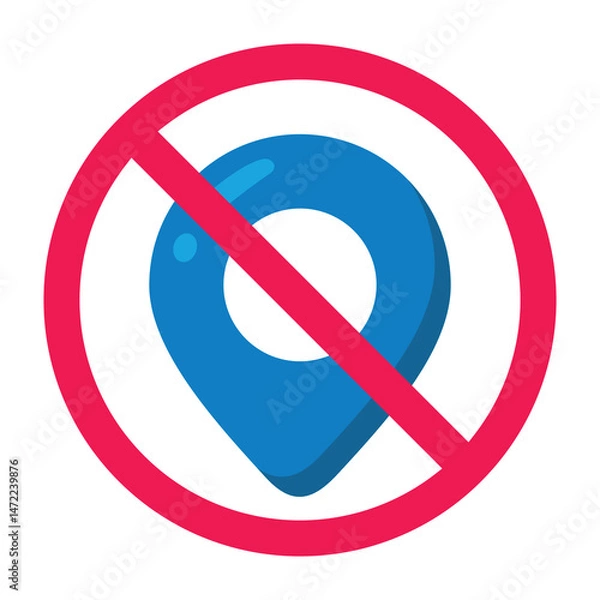 Obraz Forbidden sign with map pin icon, no location allowed sign, map pin prohibition symbol
