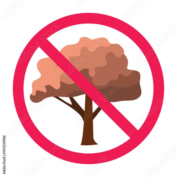 Obraz Forbidden sign with tree icon, no tree allowed sign, tree prohibition symbol