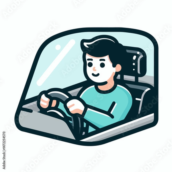 Fototapeta vector illustration of a man driving a car