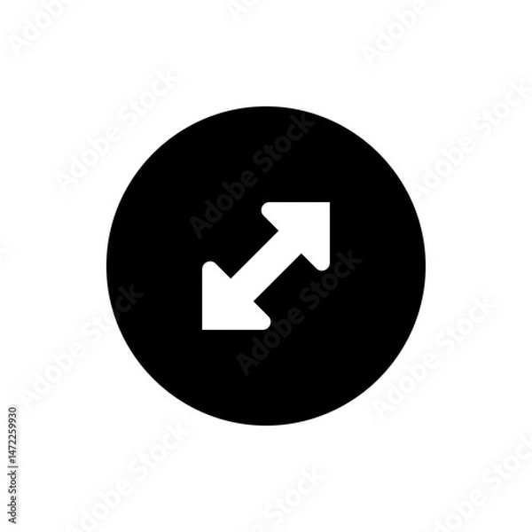 Obraz Two way arrow in a black circle pointing in opposite directions indicating expansion and contraction action