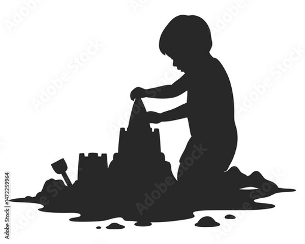 Obraz Child Playing with Sand to Build a Castle in a Playful Summer Activity at the Beach