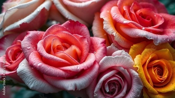 Obraz Closeup of Colorful Roses With Soft Petals And A Delicate Texture