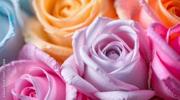 Fototapeta Closeup of Colorful Roses With Soft Petals And A Delicate Texture