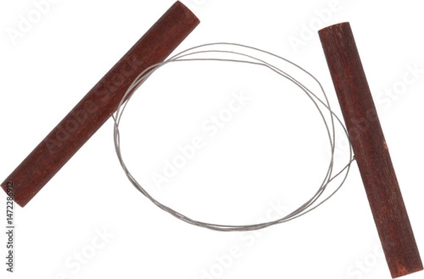 Obraz A wire clay cutter with wooden handles for slicing blocks of soft clay