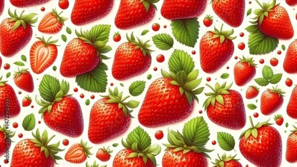 Fototapeta A seamless, vibrant strawberry pattern background filled with bright red strawberries.