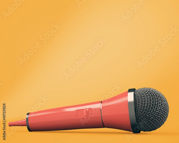 Obraz Red microphone on orange background. 3d render