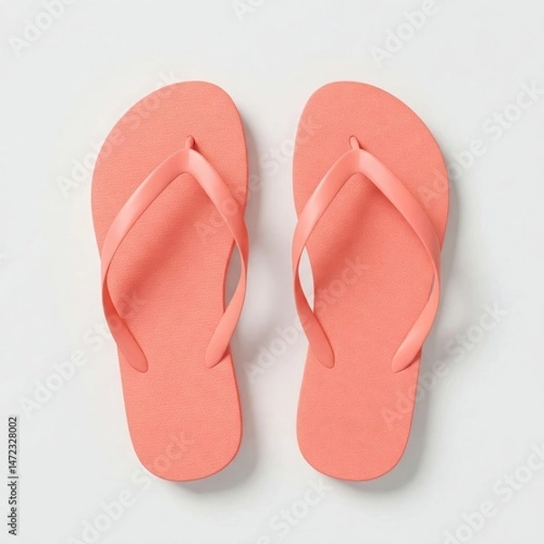 Fototapeta A pair of pink flip-flops placed side by side on a light background.