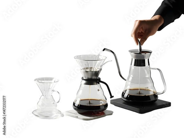 Fototapeta Elegant Coffee Brewing Setup with Pour-Over Equipment and Brewed Coffee