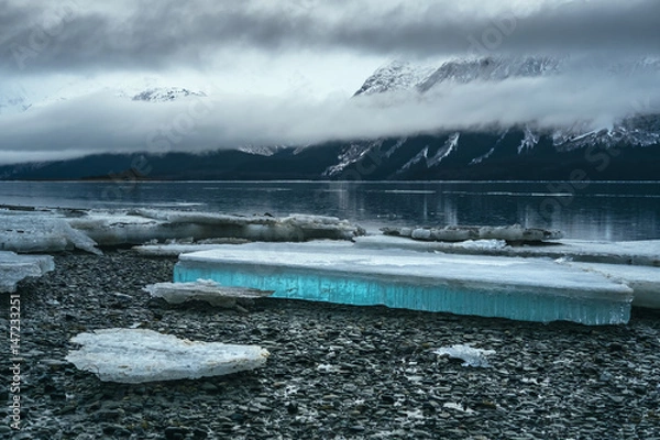 Obraz Large Colorful Ice Slab on Calm and Vast Alaska Beach  