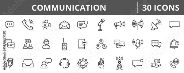 Obraz Communication Outline Icons For Business Digital Media Messaging And Marketing