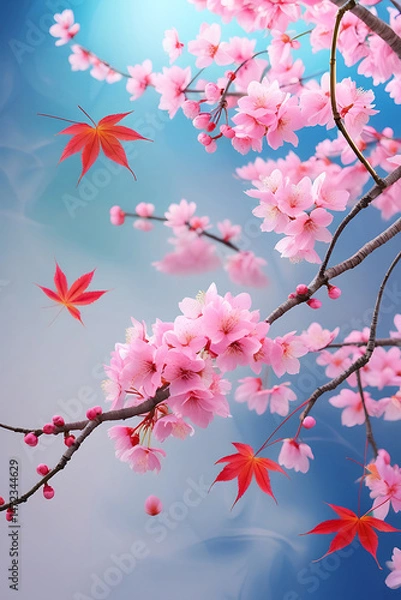 Obraz Oriental background with cherry blossom and maple leaf