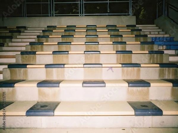 Fototapeta Urban wildlife a rat on stadium bleachers during empty soccer game day in an abandoned environment