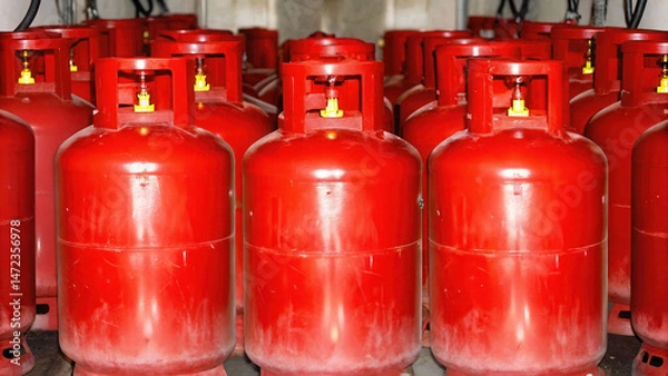 Fototapeta Gas tank leak alert with glowing red warning icon industrial setting conceptual safety visualization