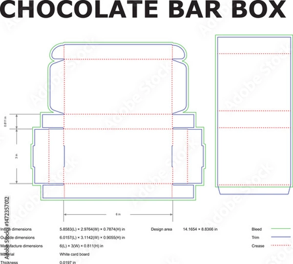 Fototapeta Chocolate Bar Box Packaging Design Template Dimensions, Dielines, and Artwork