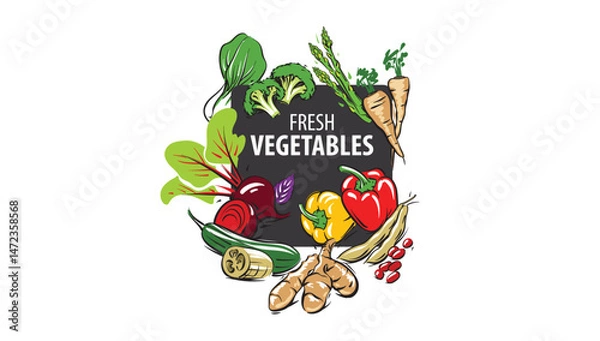 Obraz logo with painted fresh vegetables