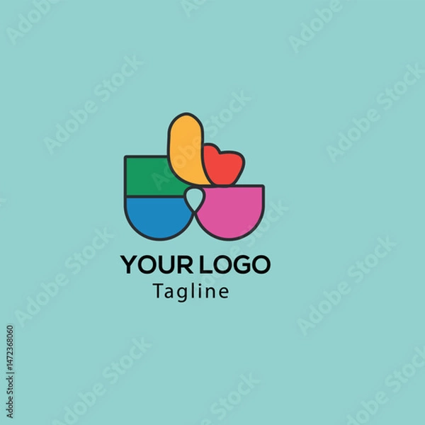 Fototapeta Creative Abstract Logo with Colorful Overlapping Shapes. A stylish abstract logo design made with overlapping colorful shapes, suitable for digital platforms, marketing agencies, software companies.