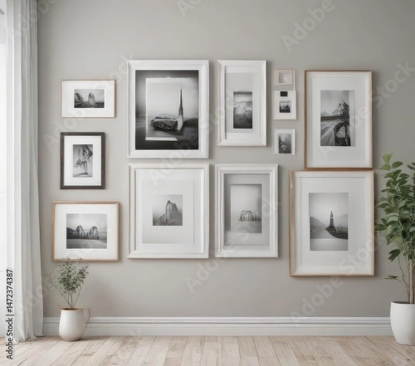 Fototapeta Elegant photo frame gallery wall mockup  Various sizes & styles on white ,  frame collection,  display