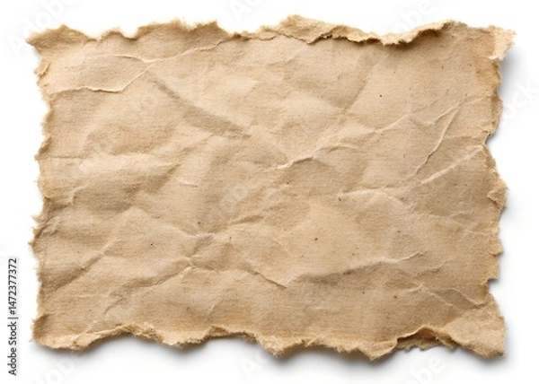 Fototapeta Vintage Torn Parchment Paper Texture Isolated on White Background, Old Grunge Paper Template