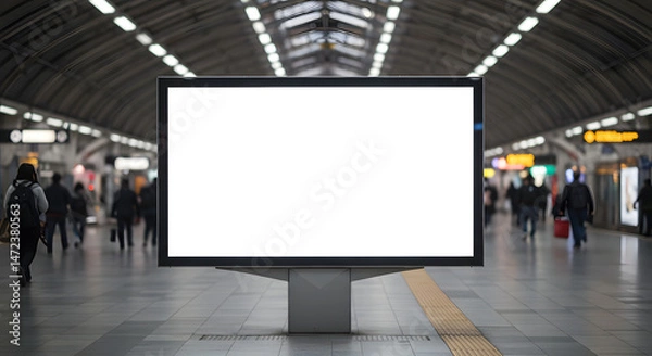Fototapeta Blank Digital Billboard Mockup in Subway or Metro Station.