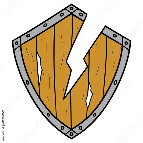 Obraz broken wooden shield illustration hand drawn isolated vector