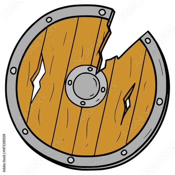 Obraz broken wooden shield illustration hand drawn isolated vector