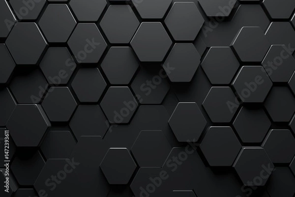 Fototapeta Dark gray geometric background with dark gray hexagon tiles.