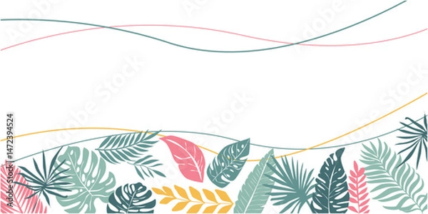 Obraz Colorful tropical leaves illustration for summer and vacation design. Summer botanical background. Vector illustration.