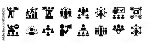 Fototapeta Leadership icon vector set. Containing leader, guide, guidance, mentorship, coaching, organization, hierarchy, manager, campaign, collaboration, confidence, motivation. Illustration