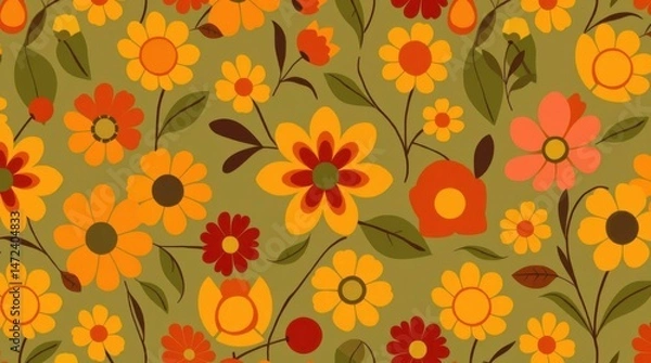 Obraz Retro 70s Floral Seamless Pattern Design