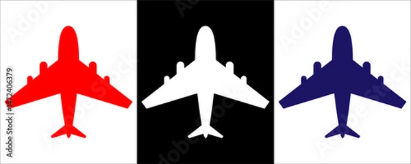 Fototapeta Set airplane icon. Aircrafts flat style  in different views, Airplane silhouette stock vector,  Passenger aircraft in different views. Flying Plane on white background, eps10. 1111