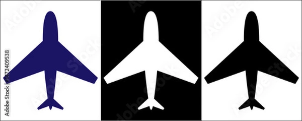 Fototapeta Set airplane icon. Aircrafts flat style  in different views, Airplane silhouette stock vector,  Passenger aircraft in different views. Flying Plane on white background, eps10. 1111