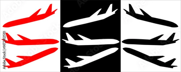 Fototapeta Set airplane icon. Aircrafts flat style  in different views, Airplane silhouette stock vector,  Passenger aircraft in different views. Flying Plane on white background, eps10. 1111