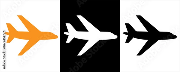 Fototapeta  Set airplane icon. Aircrafts flat style, Airlines transportation concept. Vector airplane with black and white COLORS on white background. Airplane in top, side, view. Vector illustration. EPS10, 111