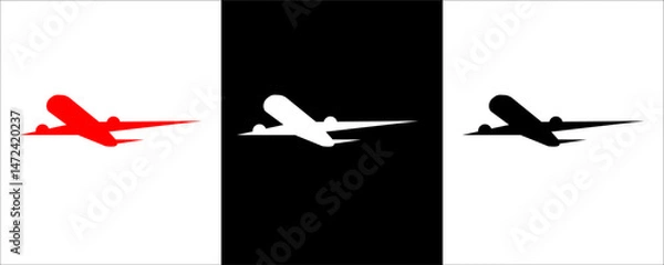Fototapeta Set airplane icon. Aircrafts flat style  in different views, Airplane silhouette stock vector,  Passenger aircraft in different views. Flying Plane on white background, eps10. 1111