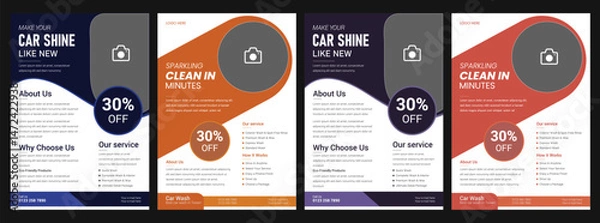 Obraz Car Wash Flyer Design Template Layout, Car Cleaning Service flyer, Banner, Washing flyer car, service, repair, garage, foam, clean, shine, bubbles, automobile, drive, engine, a4 print ready template 