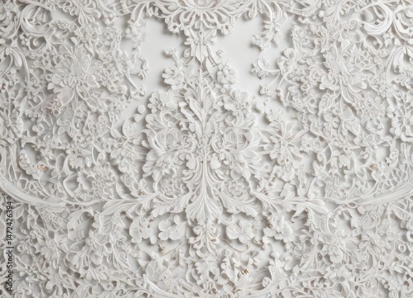 Obraz Intricate lace pattern, classic design, rich texture  White background highlights ornate details , textile, classic, pattern